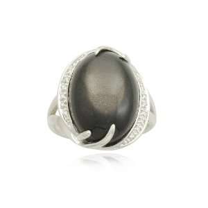  Sterling Silver Fashion Black Moonstone Diamond Ring (0.04 