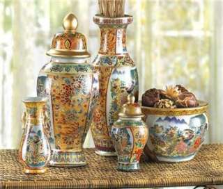 Pc. ASIAN ART Porcelain Vase/ Urn Set ~Flowers, Birds  