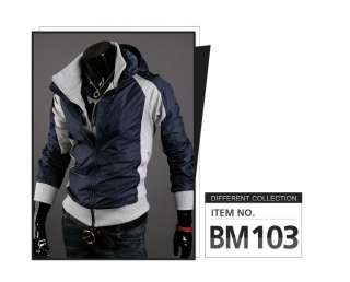   Fashion Korean Vision Hit Color Casual Hooded Jacket Dark Blue 2987