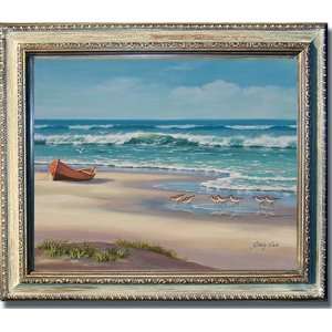  Sandpiper March II by Sung Kim Distressed Wood Framed 