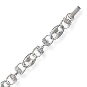  Rhodium Plated CZ Link Bracelet (7.5 Inch) Jewelry