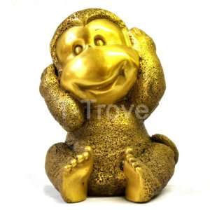  Bronze Gold Money Hear No Evil Pose Statue