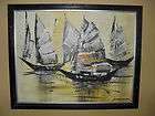 Original Paco Goraspe oil painting  abstract fishing boats  signed by 