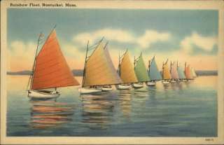 Nantucket MA Colorful Rainbow Sailboat Fleet Postcard  