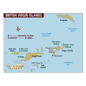  Map of British Virgin Islands, Caribbean Giclee Poster 