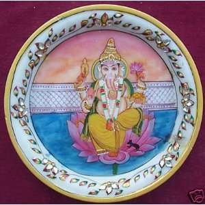  Lord Ganesha on Lotus Flower, Marble Painting Art 