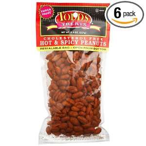 Todds Incorporated Hot & Spicy Peanuts, 8 Ounce Bags (Pack of 6 