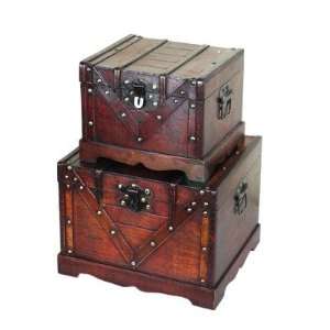    Set of 2 Old Style Treasure Chest in Antique Cherry