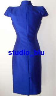 ALEXANDER MCQUEEN Electric Blue Wool Silk Fitted Low Cut Dress 40 4 