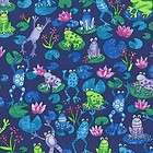 FROG LAKE COLORFUL FROGS NAVY BLUE Cotton Fabric BTY fo