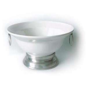  Mk Porcelain/Pewter Round Bowl On Base With Handles  13 