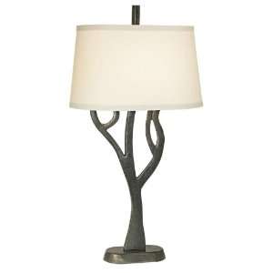   Bronze Finish Sculpted Tree Linen Shade Table Lamp