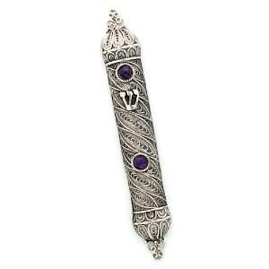  Sterling Silver Filigree with Stones Mezuzah Office 