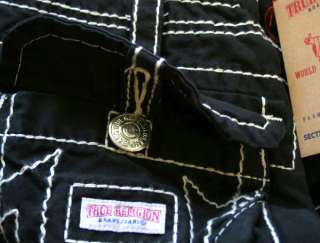 True Religion Jeans Mens Cargo Shorts BIG T w/ rips X7 Black 
