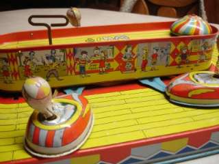  TIN LITHO WIND UP No. 340 PLAYLAND WHIP CARNIVAL RIDE TOY   NR  