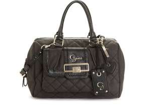 NWT GUESS $118 Groovy Handbag Satchel Box Bag Black Purse Quilted 