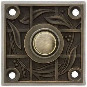   & Trellis Pattern Doorbell Button In Antique Brass