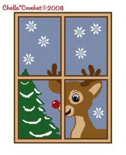 Christmas Reindeer Window Afghan Crochet Pattern Graph  