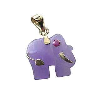  Lavneder Jade Mini Elephant Pendant, 14k Gold Jewelry