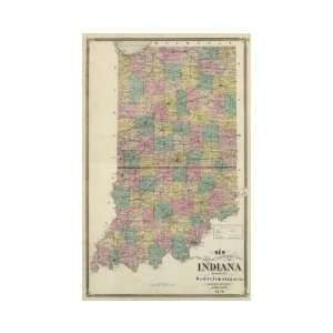  New Sectional and Township Map of Indiana, c.1876 Giclee 
