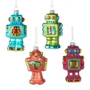  Medium Glass Robot Christmas Ornament Set of 4 Gift boxed 