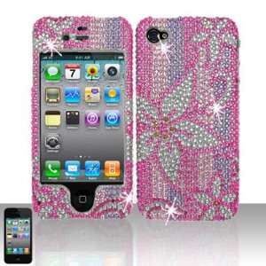   iPhone 4 Full Diamond Case Pink Flower Verizon AT&T 