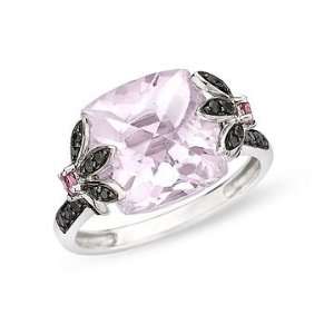   Carat Kunzite, Pink Tourmaline and Black Diamond 14K White Gold Ring