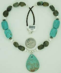 Original Native American Navajo 925 Silver Blue Turquoise & Agate AZ 