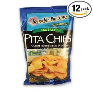 Sensible Portions Pita Chips, Sea Salt, 5.0 Ounce Bags (Pack of 12)