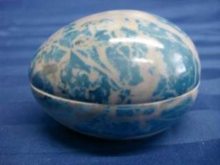 New Vintage Limoges France Blue & Gray Marble Egg / Trinket Box_Free 