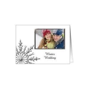 Winter Wedding Save the Date Photo Card White / Silver Tone Snowflake 