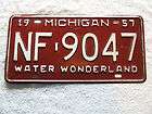 1957 MICHIGAN LICENSE PLATE WATER WONDERLAND NF 9047