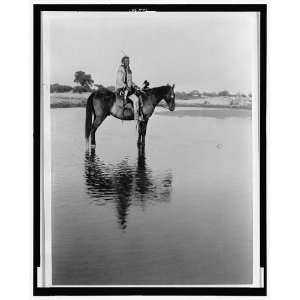  The lone Chief,Cheyenne Indian man,Horseback in water 