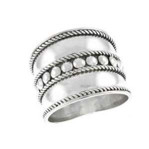  Wide Flat Beaded Cigar Band Ring Sterling Size 7 Jewelry