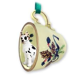  Great Dane Green Holiday Tea Cup Dog Ornament   Harlequin 
