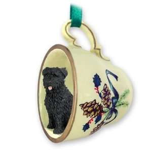   Flandres Green Holiday Tea Cup Dog Ornament   Uncrop