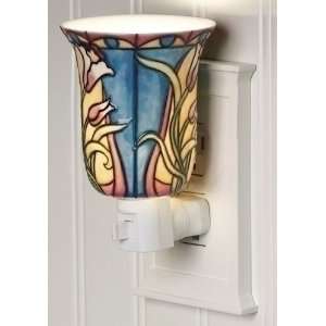  5 Blue Iris Floral Stained Glass Style Ceramic Night Light 