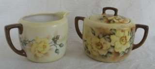 Antique M Z Austria creamer & sugar bowl yellow roses  