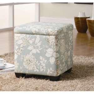    Floral Print Fabric Upholstered Storage Ottoman