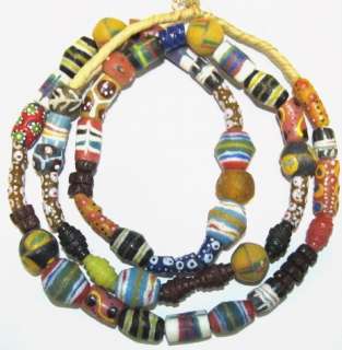 African Ghana Handmade Krobo mixed Recycled Glass Trade Beads  