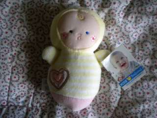 Kids Preferred Little Yellow Rattle Heart Stripes Baby Doll Plush 