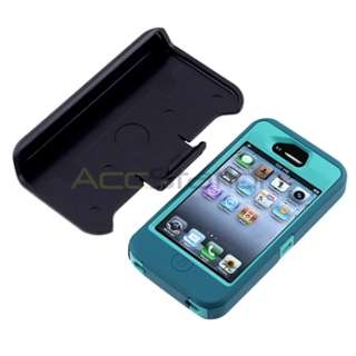   CASE & CLIP For IPHONE 4 4S LIGHT TEAL SHELL DEEP TEAL SKIN  