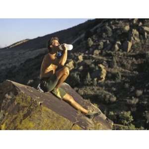 Male Rock Climber Drinking During a Rest Break, USA Photographic 