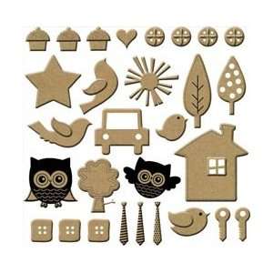   Chipboard Shapes Owls & Birds/Kraft Plain 29/Pkg; 4 Items/Order