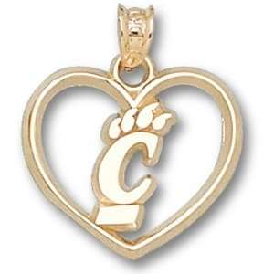 University of Cincinnati Pierced New C Paw Heart Pendant (14kt 