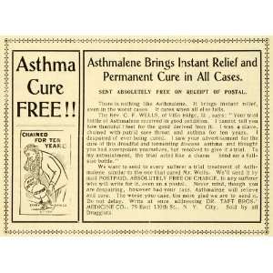  1901 Ad Asthma Cure Reverend Wells Villa Ridge Taft 