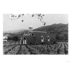 View of the Asti Church Bldg and Vineyards   Asti, CA Premium Poster 
