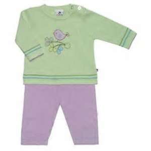 Absorba Baby Girl Lilac & Green Little Bird Cotton Knit Crew Neck Long 
