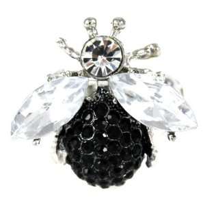 Unique Black and Ice Crystal Covered Fly/ Bee Fashion Ring on Unique 