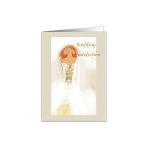  wedding invitation, soft & feminine, bride in white Card 